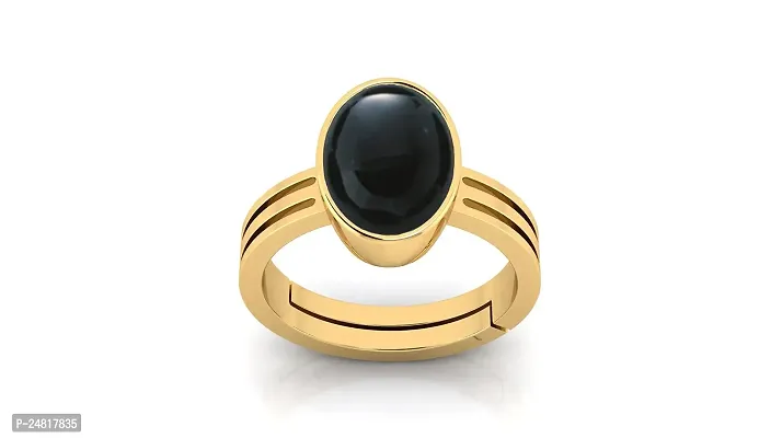 SIDHARTH GEMS 8.00 Ratti 7.00 Carat Sulemani Hakik Ring Original Natural Black Haqiq Precious Gemstone Hakeek Astrological Gold Plated Adjustable Ring Size 16-24 for Men and Women