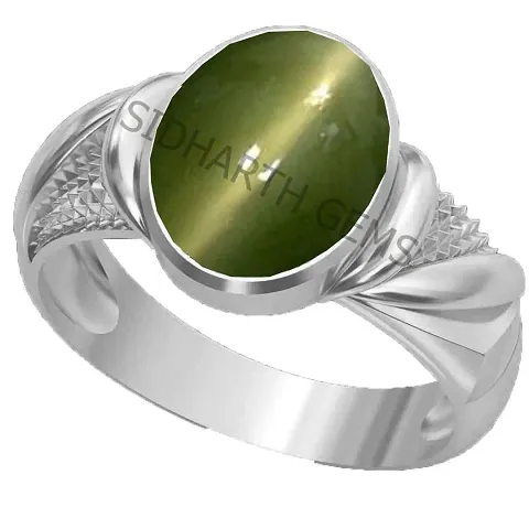 SIDHARTH GEMS Cat's Eye Lehsunia 9.25 Ratti 8.00 Carat Stone Panchdhatu Adjustable Ring for Women