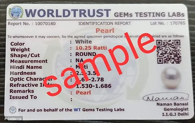 Sidharth Gems 10.25 Ratti 9.00 Carat White Pearl Gemstone Certified Moti Stone for Man and Woman with Lab Certificate-thumb2