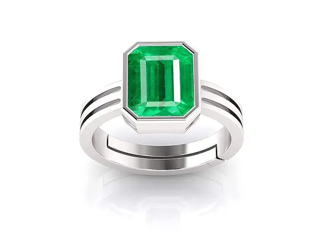 BL Fedput Certified 14.25 Carat Zambian Emerald Panna Plated Astrological Purpose Adjustable Ring for Women's and Men's