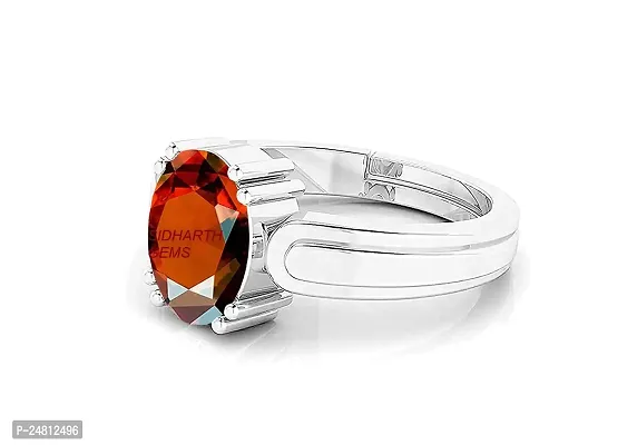 Sidharth Gems 5.25 Ratti 4.00 Carat Certified A+ Quality Natural Hessonite Garnet Gomed Adjustable Silver Ring Loose Gemstone for Women's and Men's