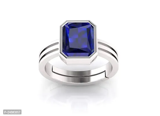 Sidharth Gems Blue Sapphire Adjustable Ring Silver Plated 18.00 Carat Unheated and Untreated Neelam Natural Ceylon Gemstone for Men and Women-thumb0