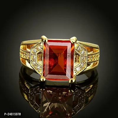 SIDHARTH GEMS Gomed Ring 8.25 Ratti Gold Plated Natural and Certified Hessonite Garnet (Gomed) Astrological Gemstone Adjustable for Men and Women-thumb3