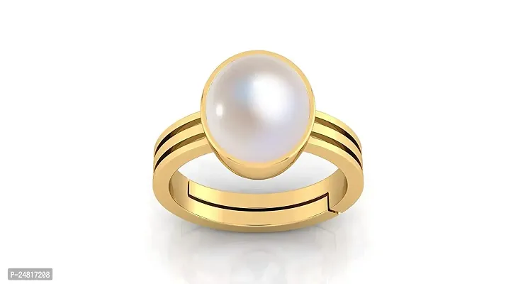 JEMSKART Certified Pearl 8.25 Ratti Natural Pearl Gemstone Original Certified moti Adjustable panchhdhaatu Gold Plated Ring for Men and Women-thumb0