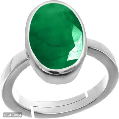 SIDHARTH GEMS Green, 8.25 Ratti 7.30 Carat Natural Emerald Adjustable Silver Panna Ring Certified for Women's and Men's-thumb3