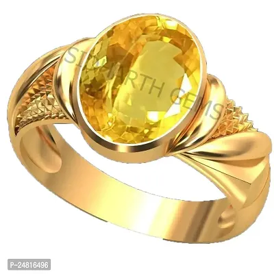 SIDHARTH GEMS 16.25 Ratti 15.00 Carat Citrine Ring Sunela Certified Natural Original Oval Cut Precious Gemstone Citrine Gold Plated Adjustable Ring Size 16-54-thumb0