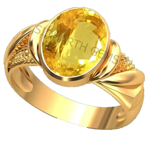 JEMSKART 12.25 Ratti Citrine Ring Sunela Certified Oval Cut Precious Gemstone Citrine Plated Adjustable Ring