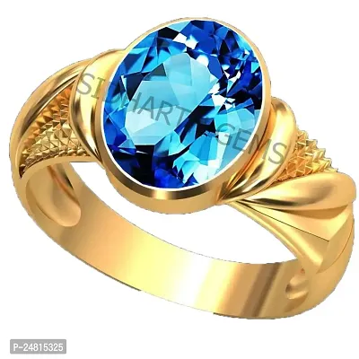 SIDHARTH GEMS 10.25 Ratti 9.00 Carat Special Quality Blue Topaz Free Size Adjustable Ring Gold Plated Gemstone by Lab Certified(Top AAA+) Quality for Man or Women-thumb0