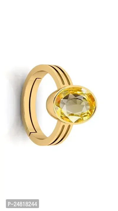 Certified Unheated Untreatet 7.00 Carat A+ Quality Natural Yellow Sapphire Pukhraj Gemstone Gold Plated Ring for Women's and Men's-thumb2