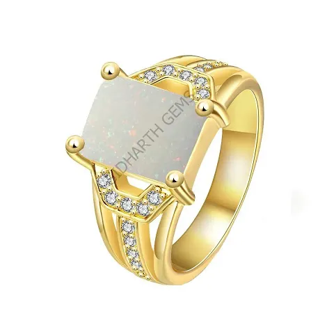 Jemskart 7.25 ratti 6.55 Carat Certified Opal Astrological Gemstone Plated Ring for Women and Men Adjustable