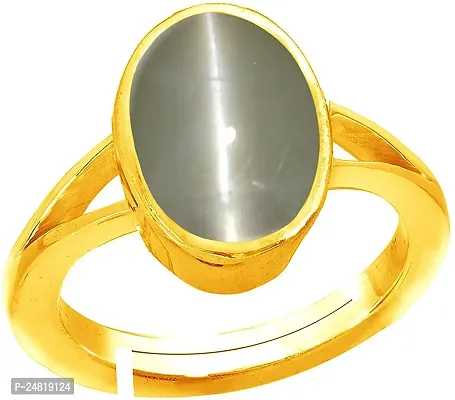 8.25 Ratti 7.00 Carat Cat?s Eye Ring Lehsunia Ketu Stone Cats Eye Original Natural Oval Gold Plated Ring Cat?s Eye Precious Astrological Stone Adjustable Ring Size 16-42