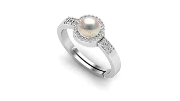 JEMSKART Pearl (Moti) 4.5 Cts or 5.25 Ratti Elegant Silver Plated Ring for Men and Women-thumb2