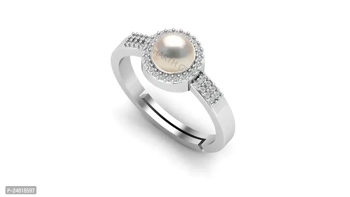 JEMSKART Pearl (Moti) 4.5 Cts or 5.25 Ratti Elegant Silver Plated Ring for Men and Women-thumb3