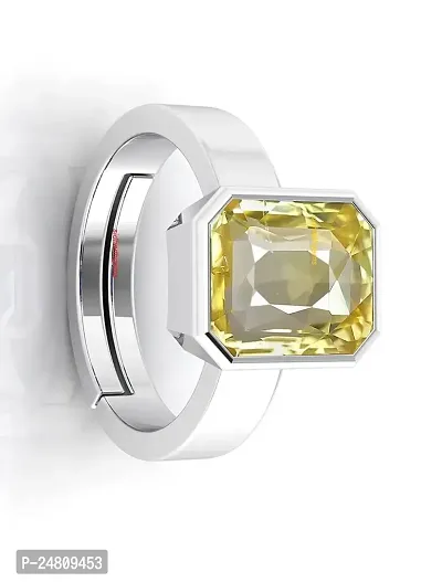 Sidharth Gems 6.25 Ratti 5.25 Carat Unheated Untreatet A+ Quality Natural Yellow Sapphire Pukhraj Gemstone Silver Plated Ring for Women's and Men's {Lab Certified}-thumb2