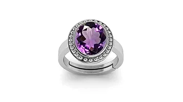 SIDHARTH GEMS 9.00 Ratti 8.00 Carat Amethyst Silver Plated Ring Katela Ring Original Certified Natural Amethyst Stone Ring Astrological Birthstone Adjustable Ring Size 16-24 for Men and Women,s-thumb2