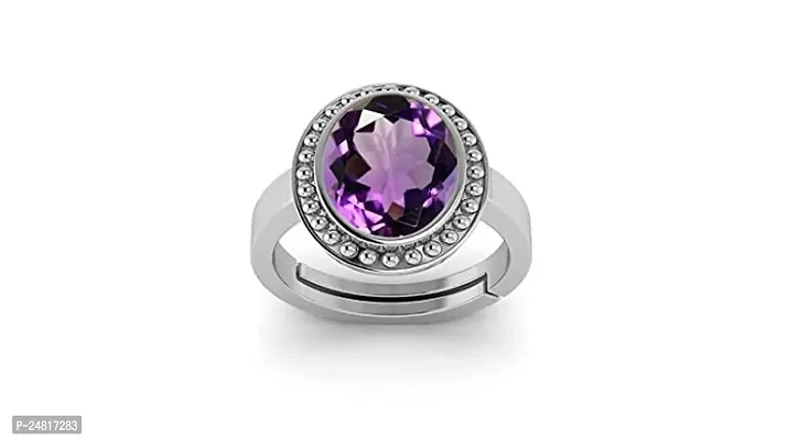 SIDHARTH GEMS 9.00 Ratti 8.00 Carat Amethyst Silver Plated Ring Katela Ring Original Certified Natural Amethyst Stone Ring Astrological Birthstone Adjustable Ring Size 16-24 for Men and Women,s-thumb3