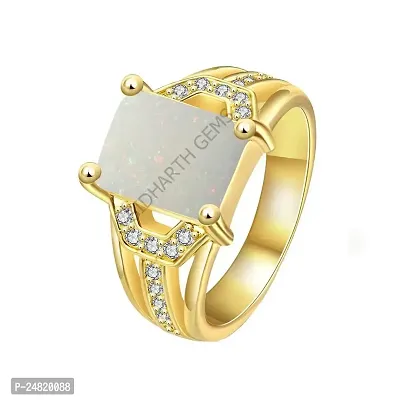 Jemskart Natural AA++ Quality White Fire Opal Gemstone Gold Adjustable Ring for Men and Women (6.50 Carat / 7.25 Ratti)