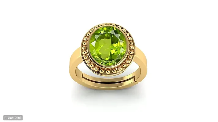 SIDHARTH GEMS 12.00 Carat Certified Natural Green Peridot Gemstone Gold with White panchdhatu metal Adjustable Ring/Anguthi for Men and Women-thumb3