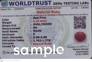 Sidharth Gems Natural AA++ Quality Burma Ruby Manik 10.00 Ratti Birthstone Stone Original Unheated Untreatet Earth Mind Certified Natural Loose Gemstone{Lab - Teseted}-thumb1