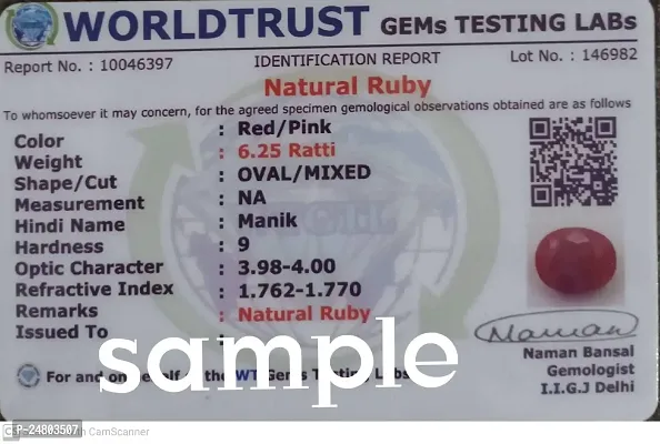 Sidharth Gems Natural AA++ Quality Burma Ruby Manik 10.00 Ratti Birthstone Stone Original Unheated Untreatet Earth Mind Certified Natural Loose Gemstone{Lab - Teseted}-thumb2