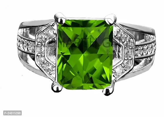 Jemskart 7.55 Carat Natural Green Peridot panchdhatu Silver Plated Metal Adjustable Ring for Men and Women-thumb0