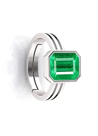 Sidharth Gems Natural Panna Astrological Ring 6.25 Ratti 5.30 Carat Genuine and Certified Emerald Adjustable Silver Ring for Women's and Men's-thumb1