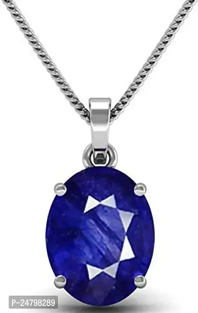 Sidharth Gems 5.55 Carat Blue Sapphire Silver Locket (Nilam/Neelam Silver Pendant) Original AAA Quality Rashi Ratan Gemstone for Men  Women-thumb0