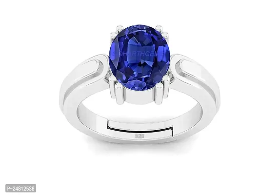 SIDHARTH GEMS Unheated Untreatet 5.00 Ratti 4.00 Carat AAA+ Quality Natural Blue Sapphire Neelam Silver Plated Adjustable Gemstone Ring for Women's and Men's (Lab - Certified)