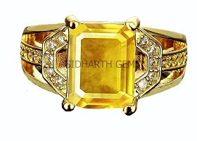 SIDHARTH GEMS Certified Untreatet 8.25 Ratti 7.75 Carat A+ Quality Natural Yellow Sapphire Pukhraj Gold Plated Gemstone Ring For Women's and Men's-thumb1