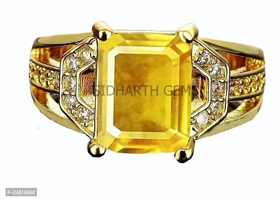 SIDHARTH GEMS Certified Untreatet 8.25 Ratti 7.75 Carat A+ Quality Natural Yellow Sapphire Pukhraj Gold Plated Gemstone Ring For Women's and Men's-thumb2