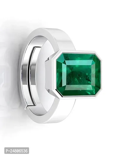 Sidharth Gems Natural Panna Astrological Ring 9.25 Ratti 8.25 Carat Genuine and Certified Emerald Adjustable Silver Plated Ring for Women's and Men's-thumb2