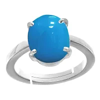 JEMSKART 10.25 Ratti 9.00 crt Turquoise Firoza Sky Blue Gemstone Panchdhatu Adjustable Silver Plated Ring for Men and Women-thumb1