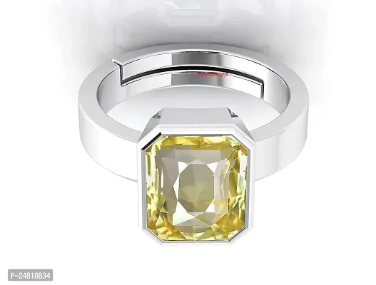 Sidharth Gems 7.25 Ratti 6.00 Carat Unheated Untreatet A+ Quality Natural Yellow Sapphire Pukhraj Gemstone Silver Plated Ring for Women's and Men's {Lab Certified}-thumb4