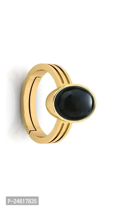 SIDHARTH GEMS 8.00 Ratti 7.00 Carat Sulemani Hakik Ring Original Natural Black Haqiq Precious Gemstone Hakeek Astrological Gold Plated Adjustable Ring Size 16-24 for Men and Women-thumb2