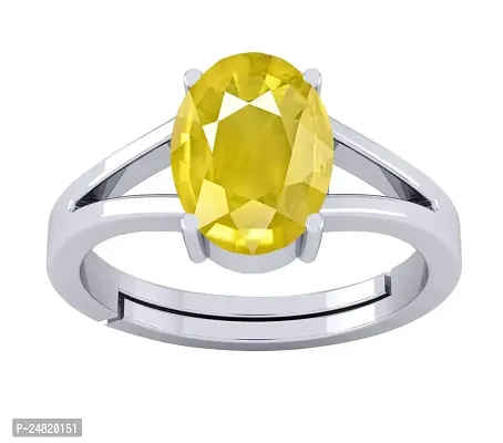 SIDHARTH GEMS 7.55 carat A+ Quality Natural Yellow Sapphire Pukhraj Gemstone Silver Plated Ring for Women's and Men's (Lab Certified)-thumb0