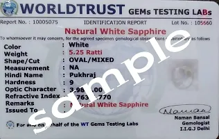 Sidharth Gems 5.25 Ratti 4.00 Carat AA++ Quality Certified Adjaistaible Gold Plated Ring Unheated Untreated Natural White Sapphire Pukhraj Loose Gemstone by Lab Certified-thumb1