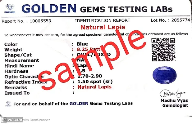 SIDHARTH GEMS Lapis Lazuli Lazwart Gemstone Weight 9.25 Ratti 8.25 Carat Lapis Lazuli Gold Plated Pendant/Locket Certified Natural Loose Lajwart for Men  Women by Lab - Certified-thumb4