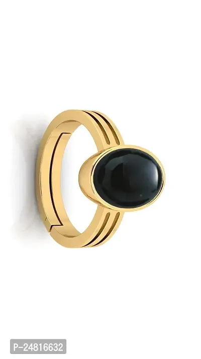 SIDHARTH GEMS Certified 14.00 Ratti / 13.50 Carat Natural Black Onyx Chalcedony Adjustable Ring (Sulemani Hakik Gold Plated Gemstone by Lab Certified(Top AAA+) Quality for Men and Women-thumb2