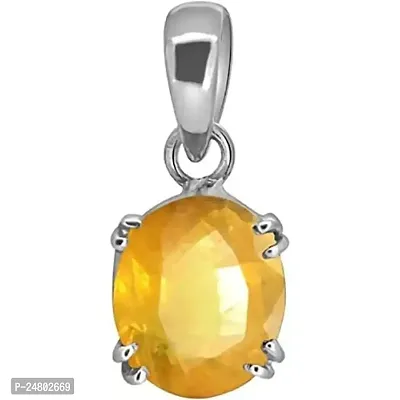 Sidharth Gems 10.25 Ratti/9.20 Carat AAA Certified Natural Yellow Sapphire Silver Plated Pendant/Locket for Men and Women