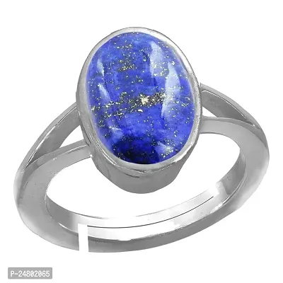 Sidharth Gems 6.25 Ratti 5.00 Carat Deluxe Quality Natural Lapiz/Lapis Silver Plated Adjustable Ring Gemstone by Lab Certified(Top AAA+) Quality