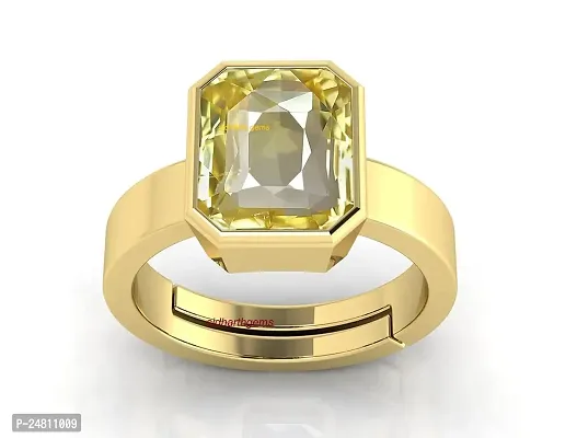 Sidharth Gems 8.00 Ratti 7.00 Carat Unheated Untreatet A+ Quality Natural Yellow Sapphire Pukhraj Gemstone Gold Plated Ring for Women's and Men's {Lab Certified}