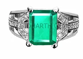 JEMSKART Certified Natural AA++ Quality 11.55 Carat - 12.25 Ratti Zambian Emerald Panna Silver Plated-thumb1