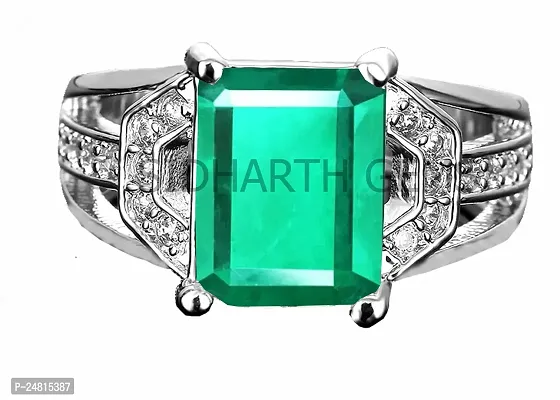 JEMSKART Certified Natural AA++ Quality 11.55 Carat - 12.25 Ratti Zambian Emerald Panna Silver Plated-thumb2