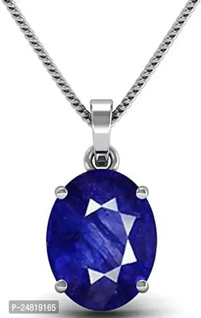 10.25 Ratti 9.00 Carat Blue Sapphire Nilam/Neelam Stone Silver Plated Pendant Locket Rashi Ratan Gemstone for Men and Women by Lab Certified-thumb0