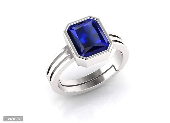 Sidharth Gems Blue Sapphire Adjustable Ring Silver Plated 18.00 Carat Unheated and Untreated Neelam Natural Ceylon Gemstone for Men and Women-thumb2