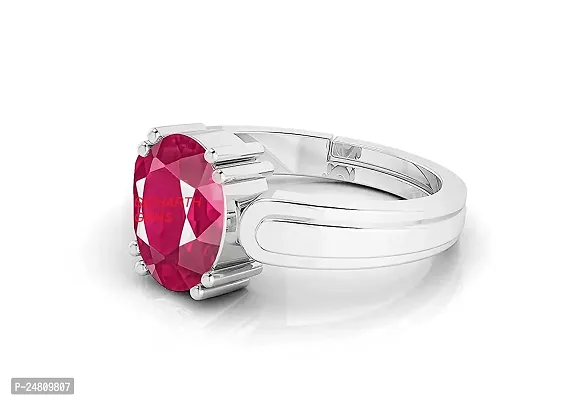 SIDHARTH GEMS 11.25 Ratti / 10.00 Carat Ruby (Manik/Manikya/Maneek) Gemstone Panchdhatu White Silver Plated Ring for Astrological Purpose {Lab - Teseted}-thumb2