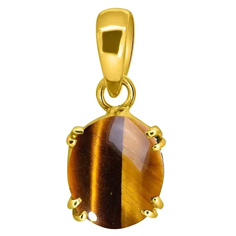 Tiger's Eye Stone Ashtadhatu Pendant 13.25 Ratti Rashi Ratna and Certified Locket Unheated and Untreated Gems for Astrological Purpose for Men and Women