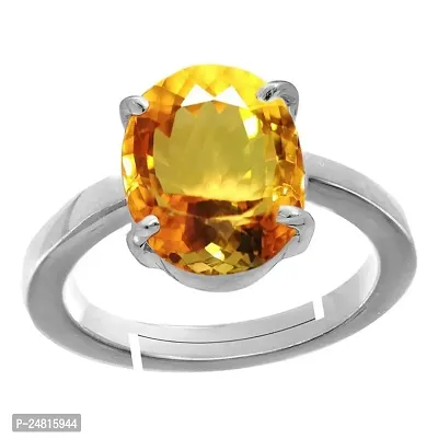 Jemskart 9.25 Ratti / 8.00 Carat Natural Yellow Topaz Gemstone Ring (Sunela Stone Ring) Lab Certified Adjustable Silver Plated Ring in Panchdhatu for Men and Women, Sunhela Stone Ring