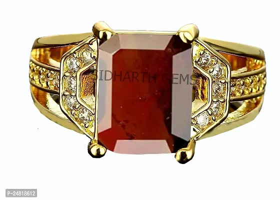 Jemskart 7.25 Ratti / 6.70 Carat Natural Gomed Stone Astrological Gold Ring Adjustable Gomed Hessonite Astrological Gemstone for Men and Women (Lab - Tested)-thumb2