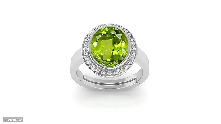 Sidharth Gems 11.25 Ratti 10.70 Carat Certified Natural Green Peridot Gemstone Silver Plated Adjustable Ring/Anguthi for Men and Women